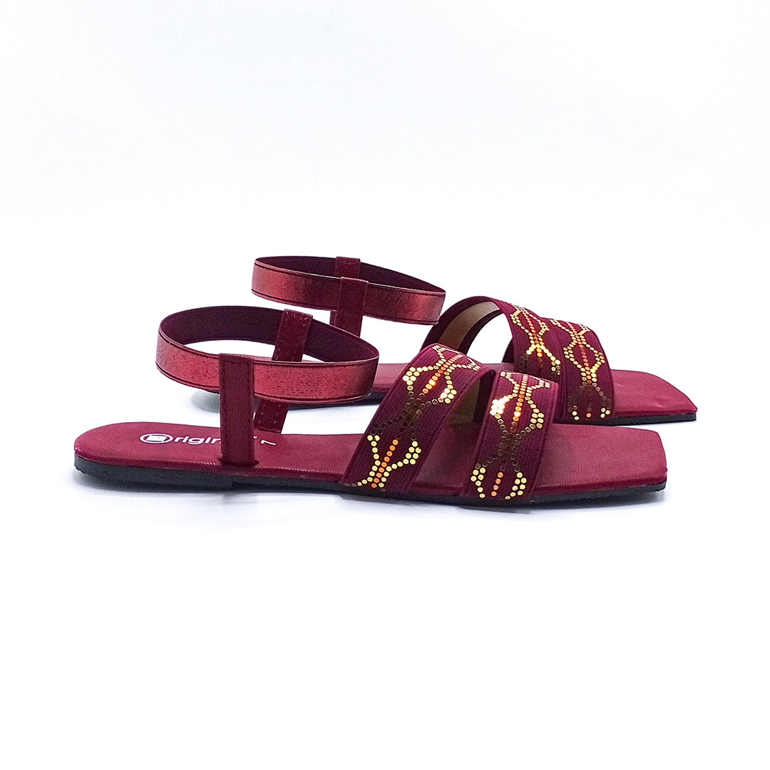 Casual Flat Sandal - 5416 Maroon